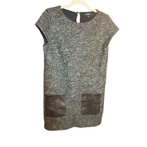 Madewell Sheath Wool Blend Dress Leather Trim Cap Sleeves Lined Sz S